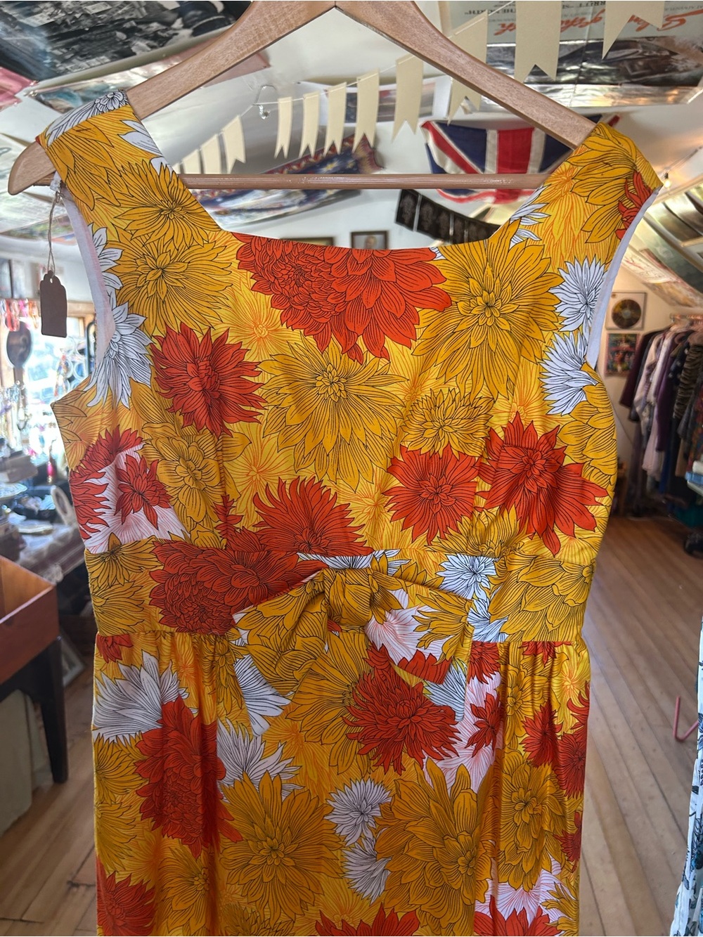 Floral Sleeveless A-Line Dress in Yellow and Orange